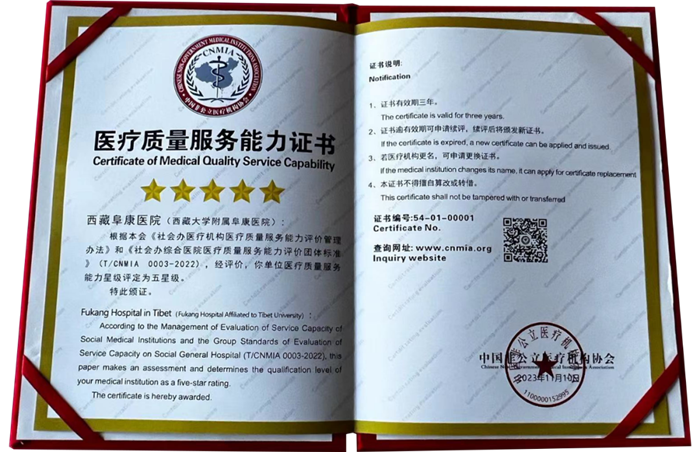 醫(yī)療質(zhì)量服務(wù)能力五星級(jí)醫(yī)療機(jī)構(gòu)（榮譽(yù)證書）